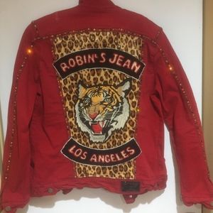 LIMITED DENIM JACKET RED W/ TIGER PATCH & STUDS